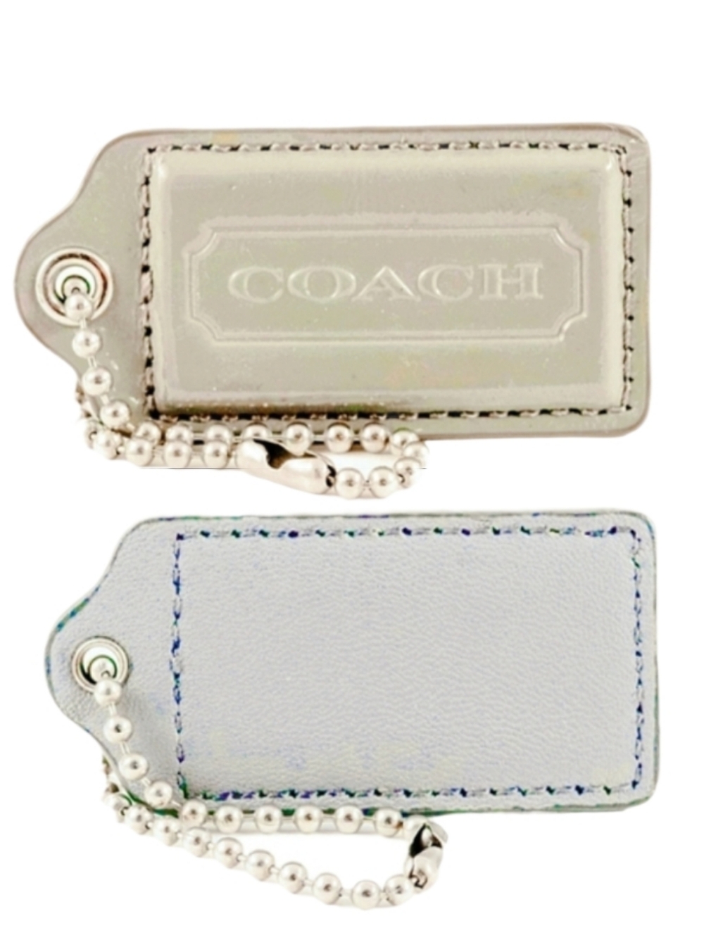 🩶 2.5" Coach 2 Tone Gray Patent Leather Hangtag Bag Fob Purse Charm Keychain